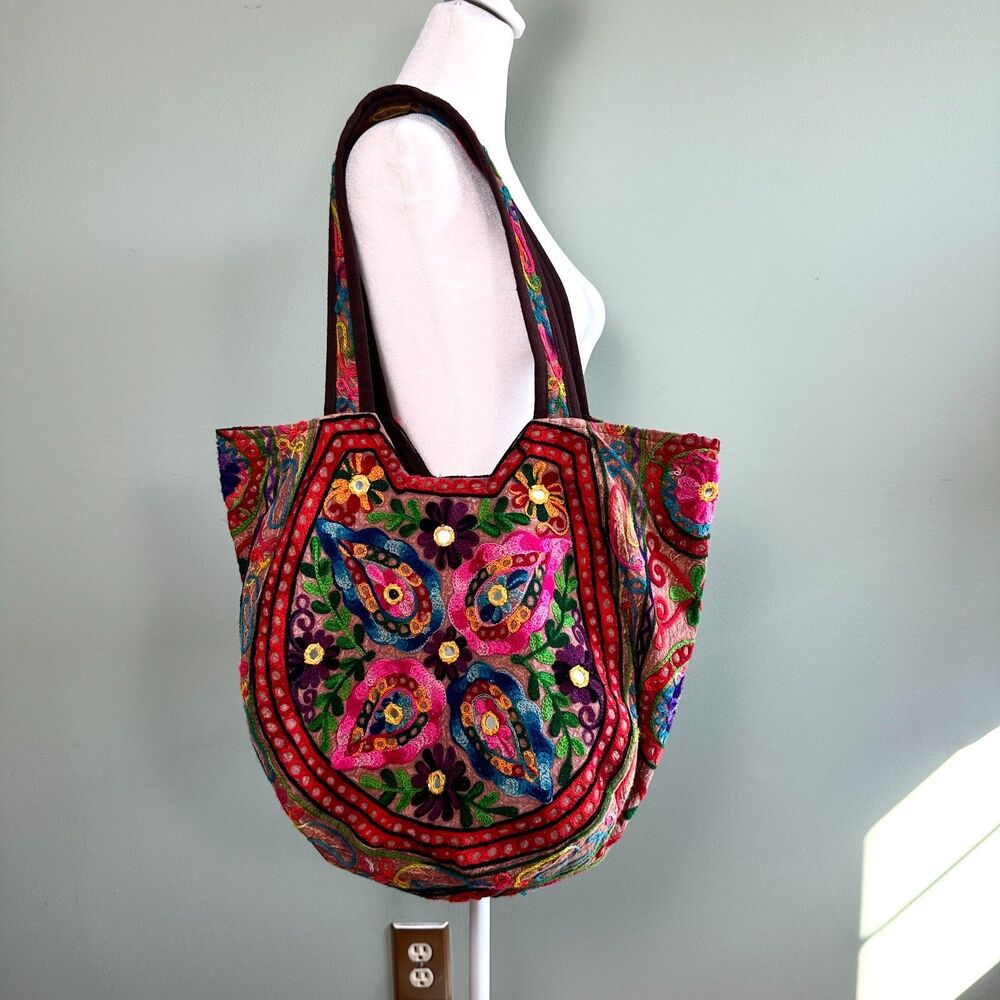 Tribe Azure Boho Patchwork Tote Bag Embroidered Cotton Handcrafted Festival